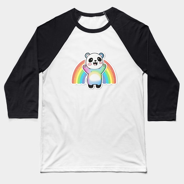 Cute Cartoon Panda Rainbow Colourful Funny Kawaii Baseball T-Shirt by kiddo200